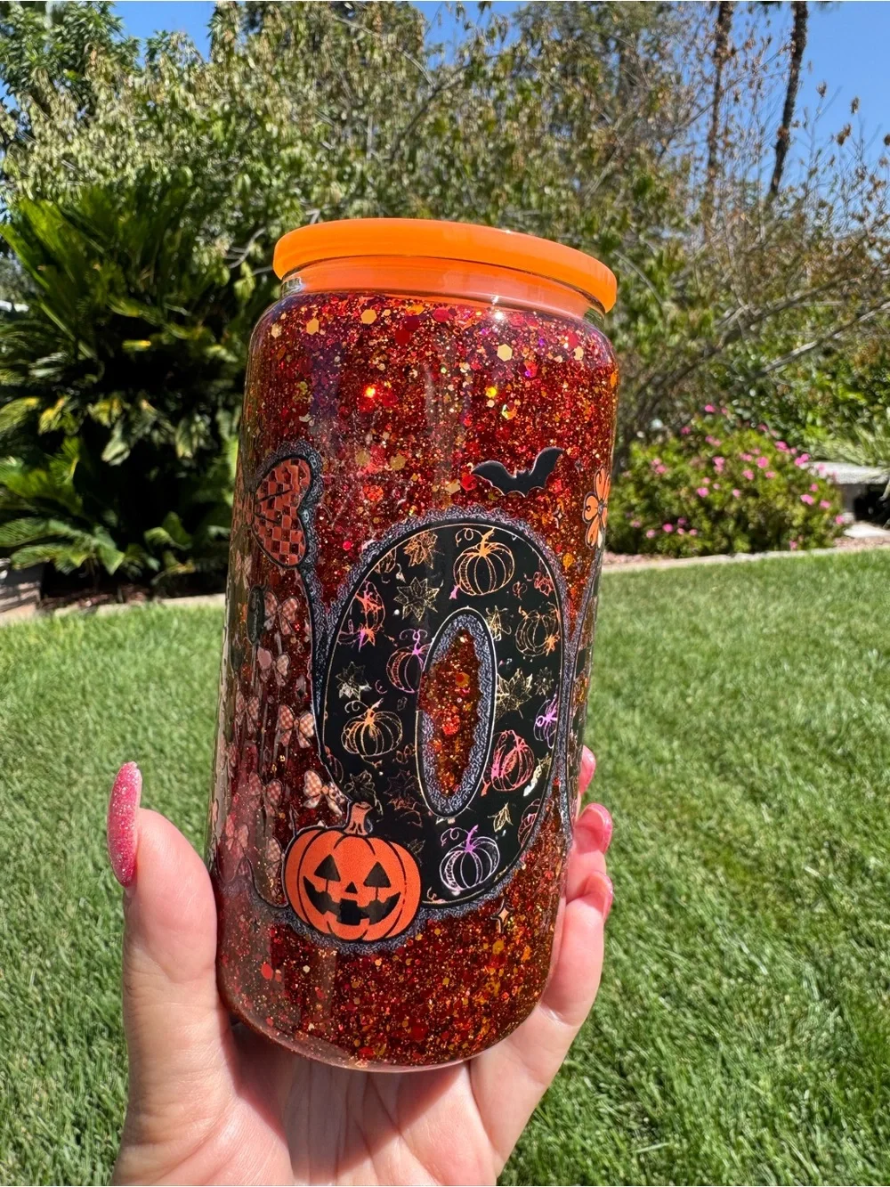 Ghost Boo Fall Halloween snow globe glass Tumble 16oz